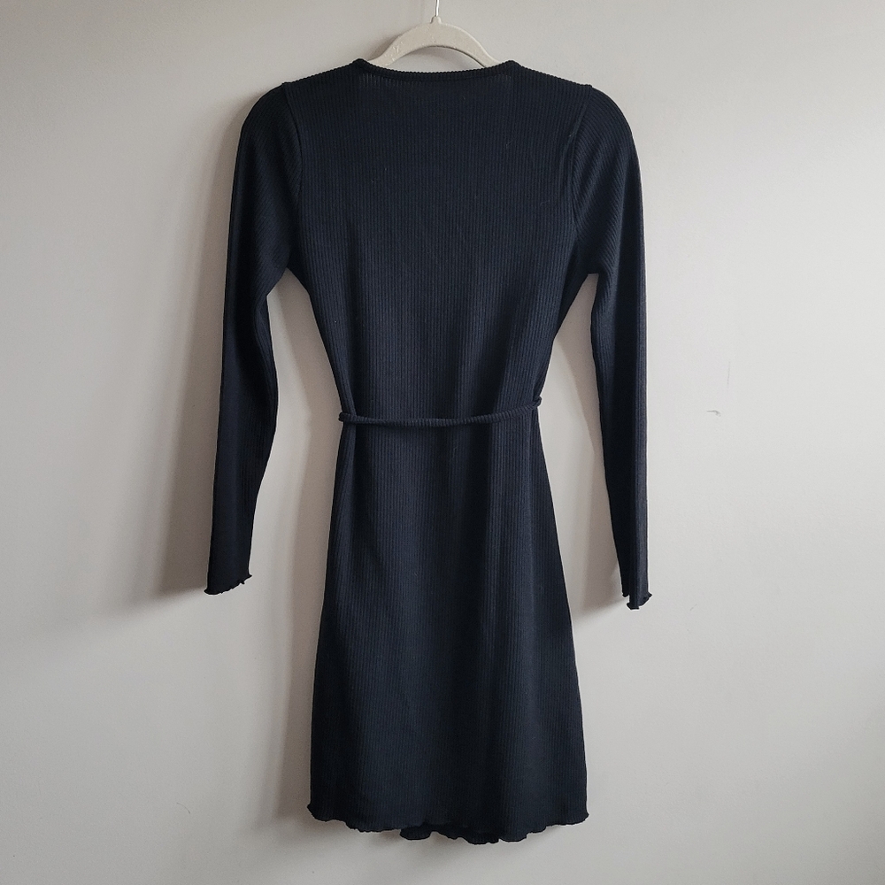 Madewell Ribbed Knit Wrap Mini Dress In true black - Picture 8 of 11